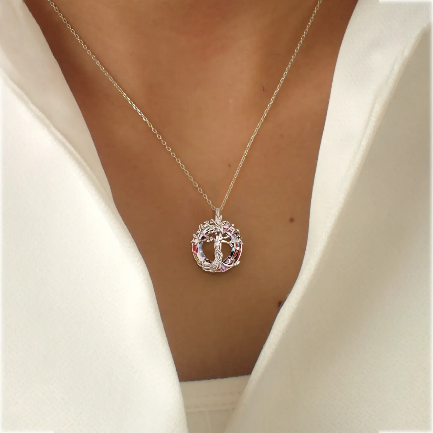 For Mom - S925 Mom is the Family Root Tree Crystal Necklace