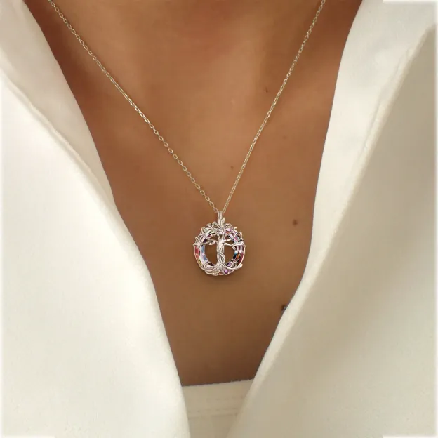 For Mom - S925 Mom is the Family Root Tree Crystal Necklace