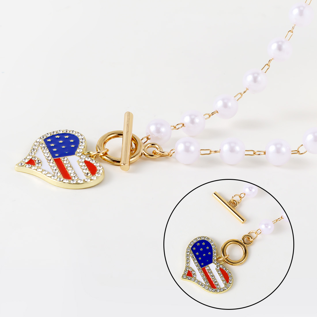 US Flag Heart Pearl Necklace