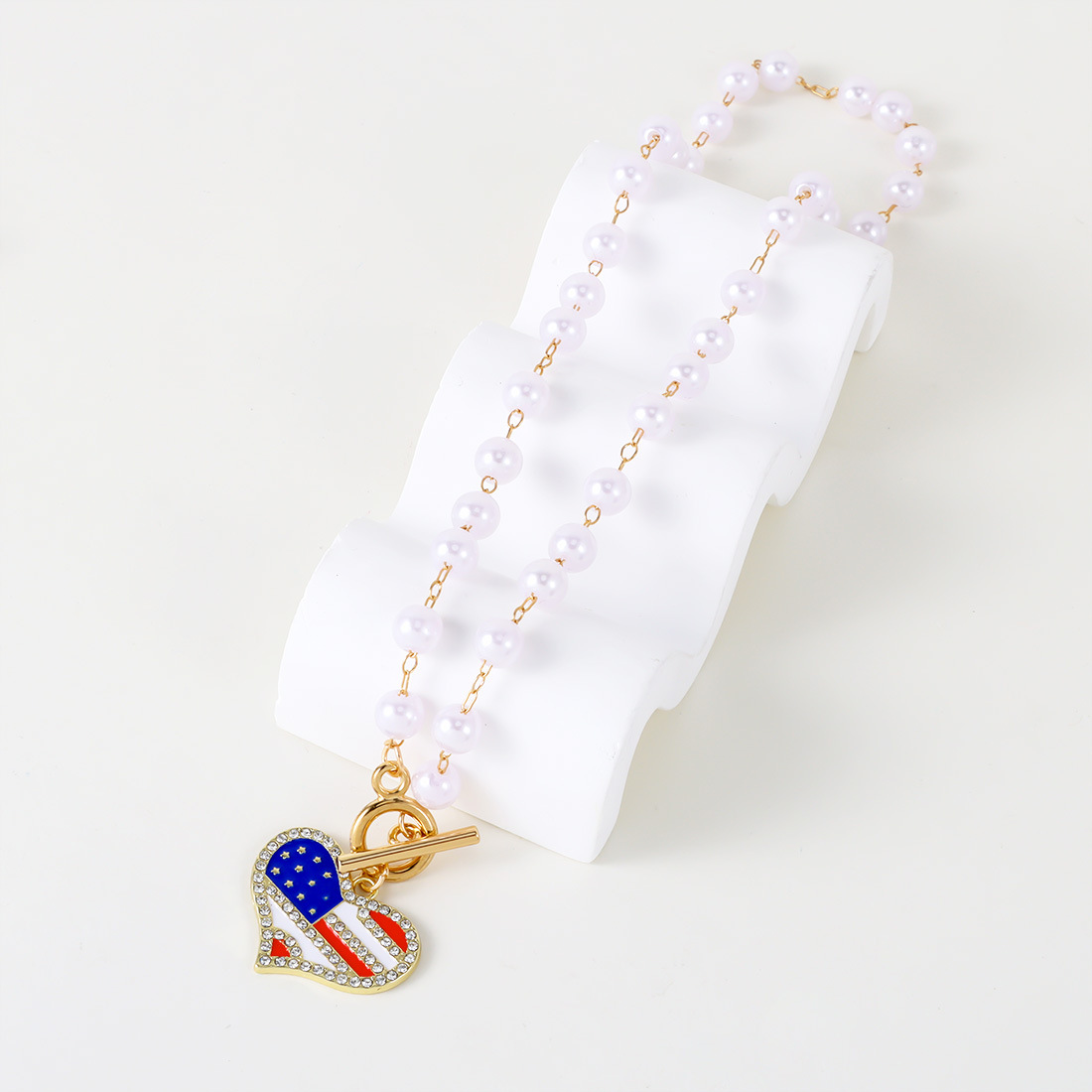 US Flag Heart Pearl Necklace