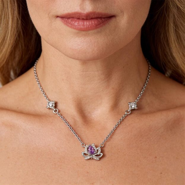 925 Sterling Silver Lotus Bow Necklace