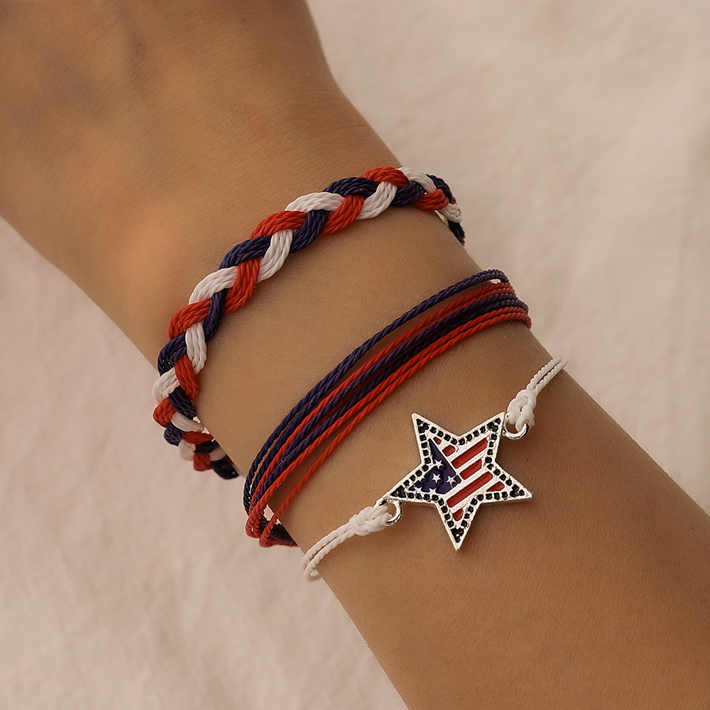 3pcs US Flag Braided Bracelet Set