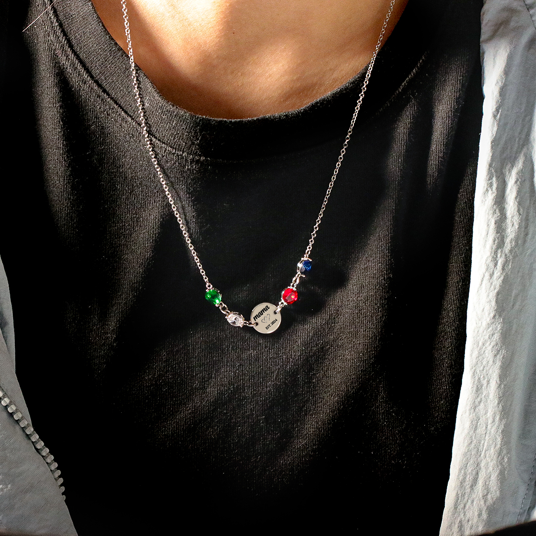 For Mama/Nana -  Year & birthstone Custom Necklace