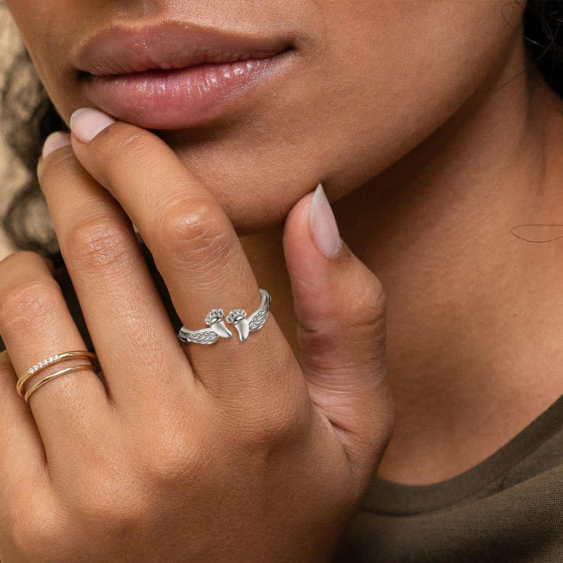 For Mother/Daughter - Mama Of An Angel Baby Feet Wing Ring