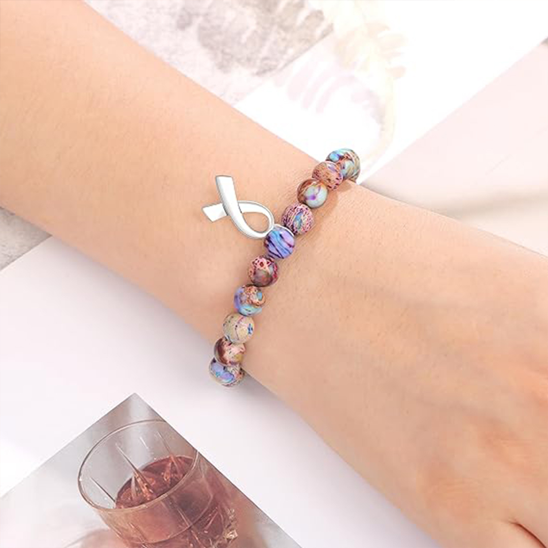 S925 Conquer Cancer Beaded Stretch Bracelet