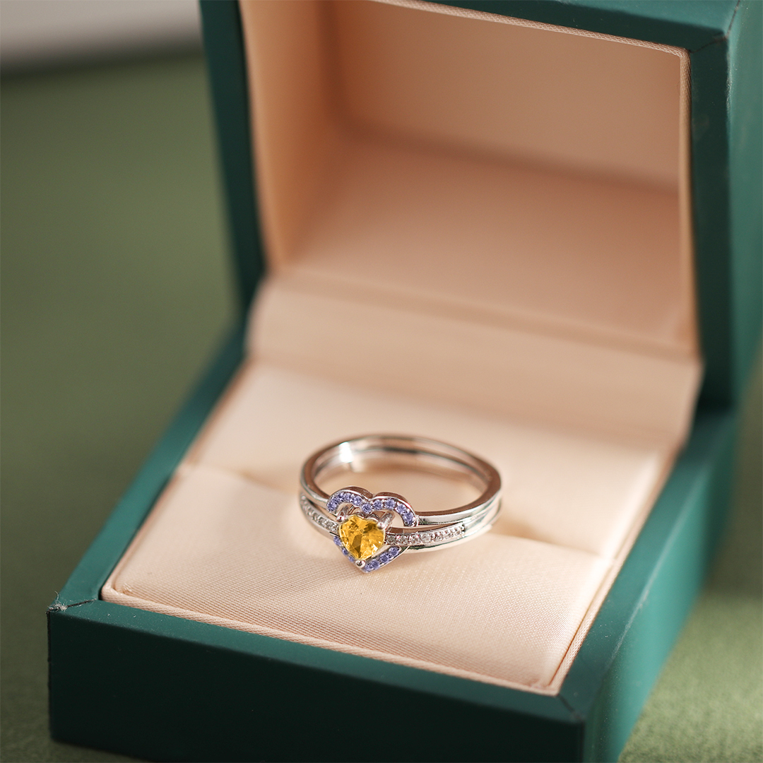S925 Mother & Daughter Forever Linked Together Custom Birthstone Heart Ring