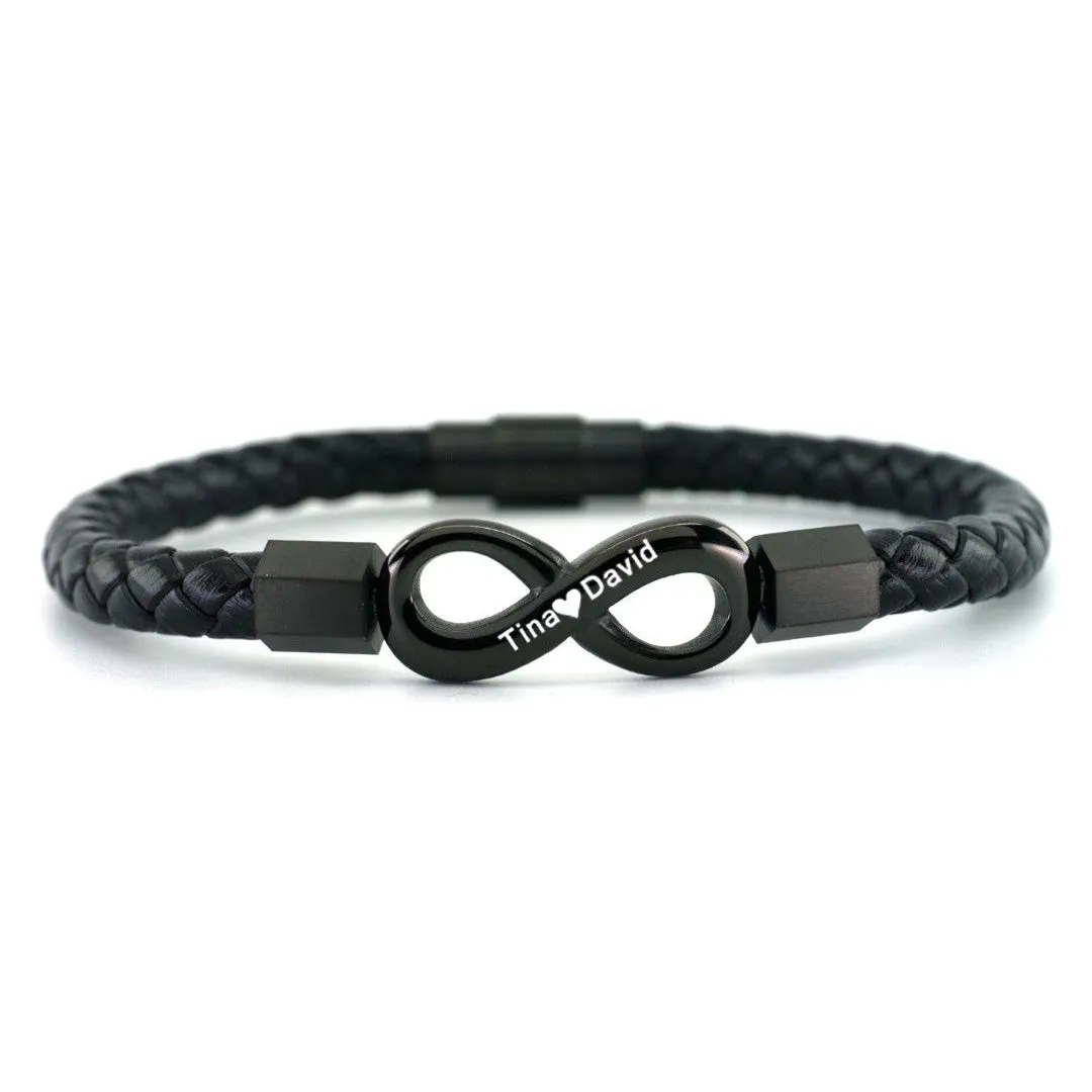 Personalized 2 Names Infinity Leather Bracelet