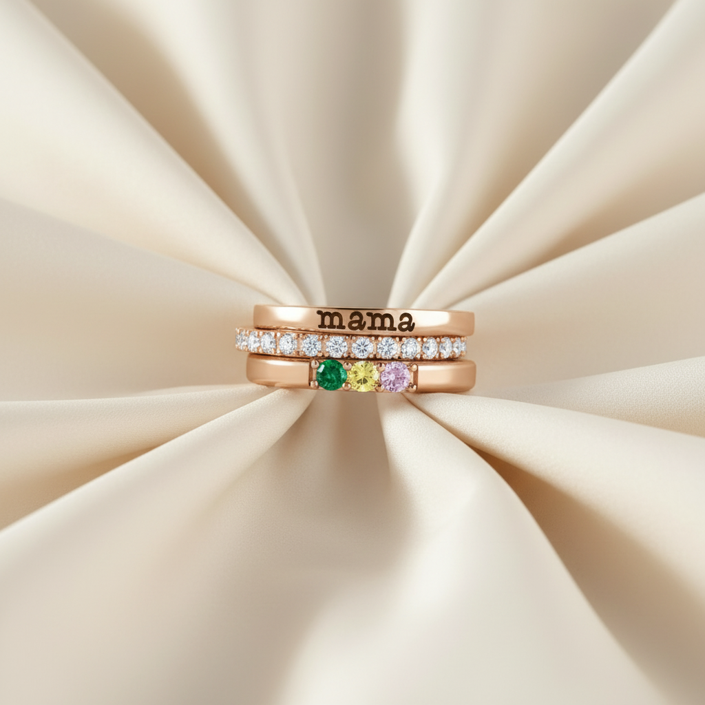 For Mother - S925 Custom Birthstones Mama Stack Ring