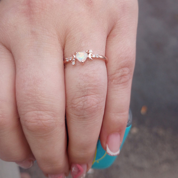 For Self - Remember To Love Yourself Unconditionally Love Heart Opal Ring