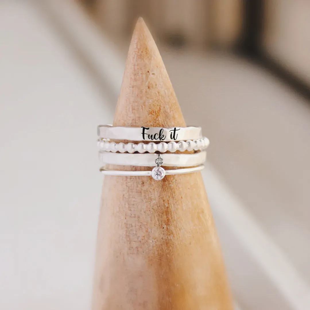 S925 Fuck It Stacked Ring - 4 Rings Set