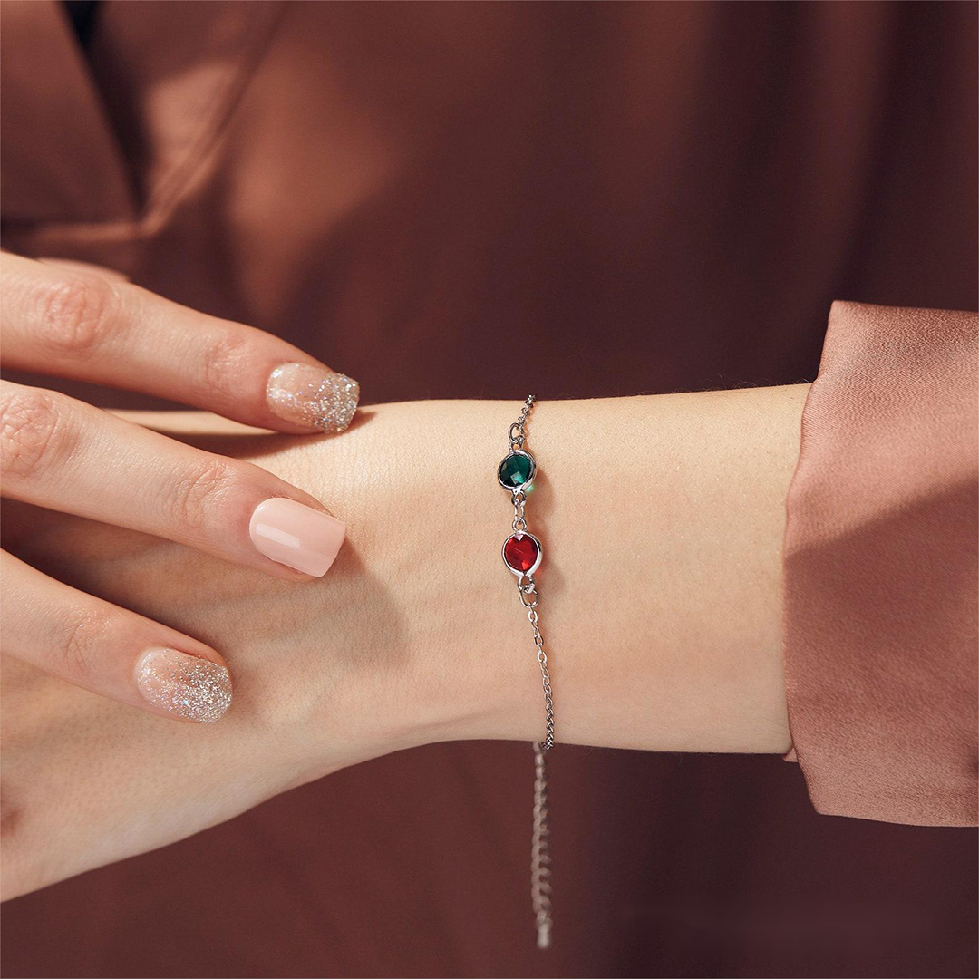 For Mother - Mother And Kids Forever Linked Together Custom Birthstones Bracelet