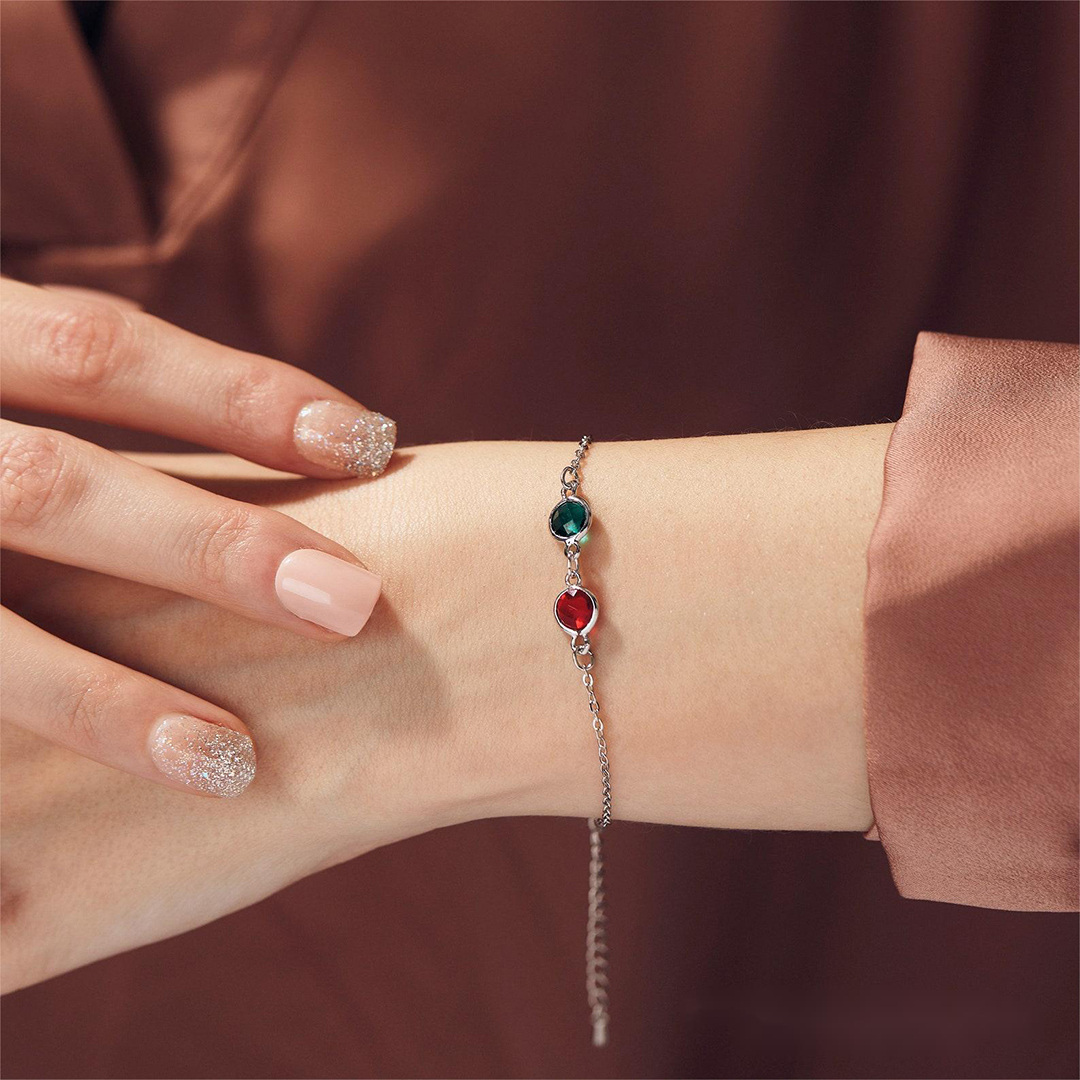 For Mother - Mother And Kids Forever Linked Together Custom Birthstones Bracelet