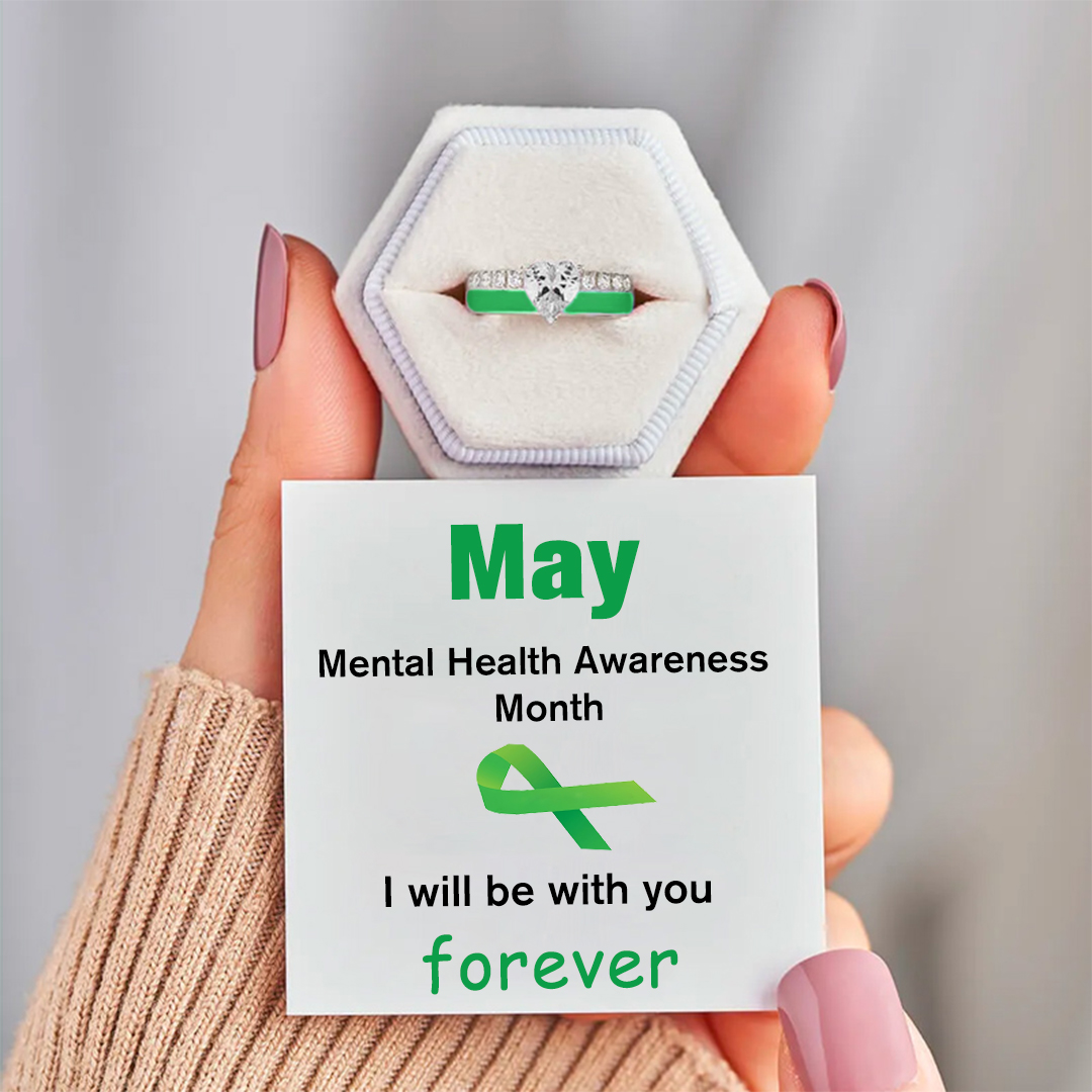 Mental Health Green Enamel Heart Ring