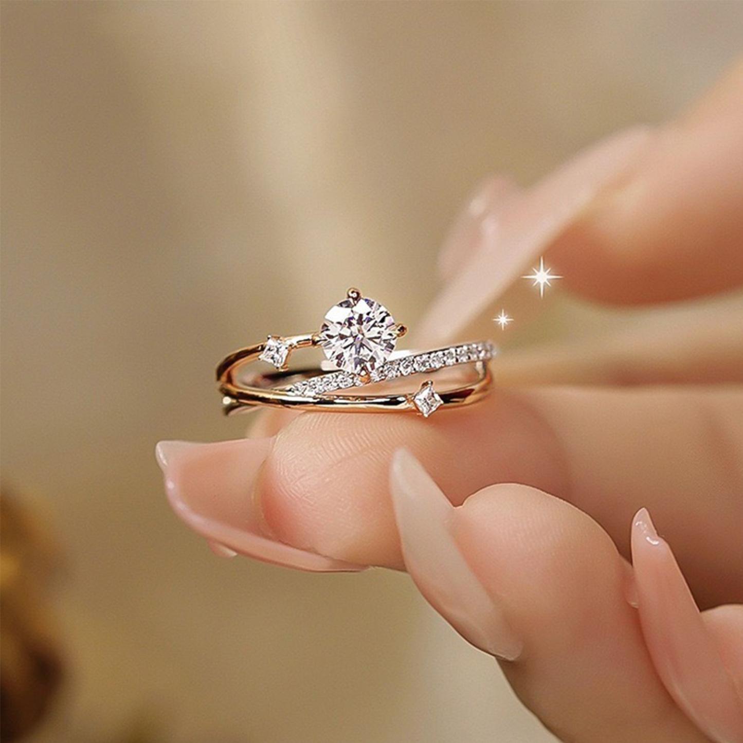 Diamond Cross Open Ring