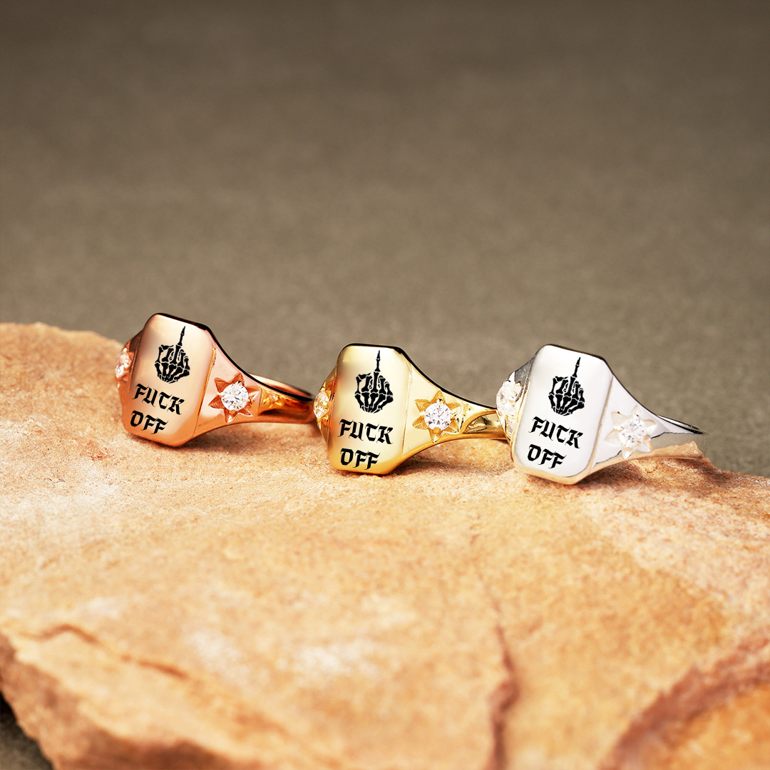 S925 FUCK OFF Square Ring 