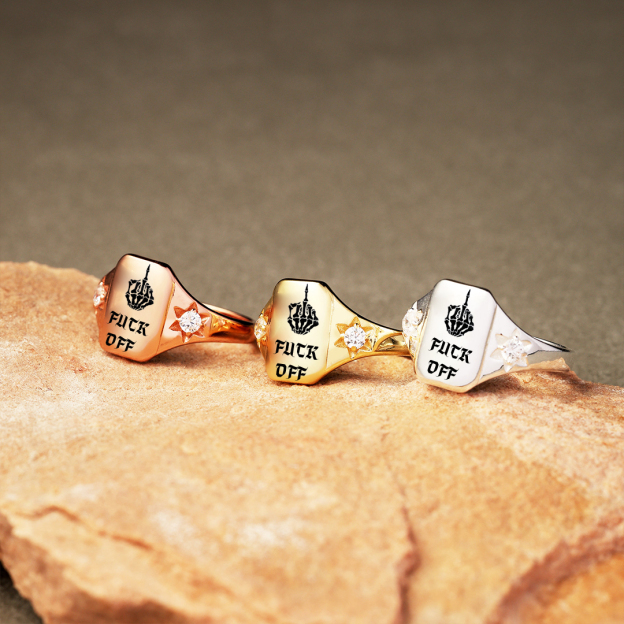 S925 FUCK OFF Square Ring 