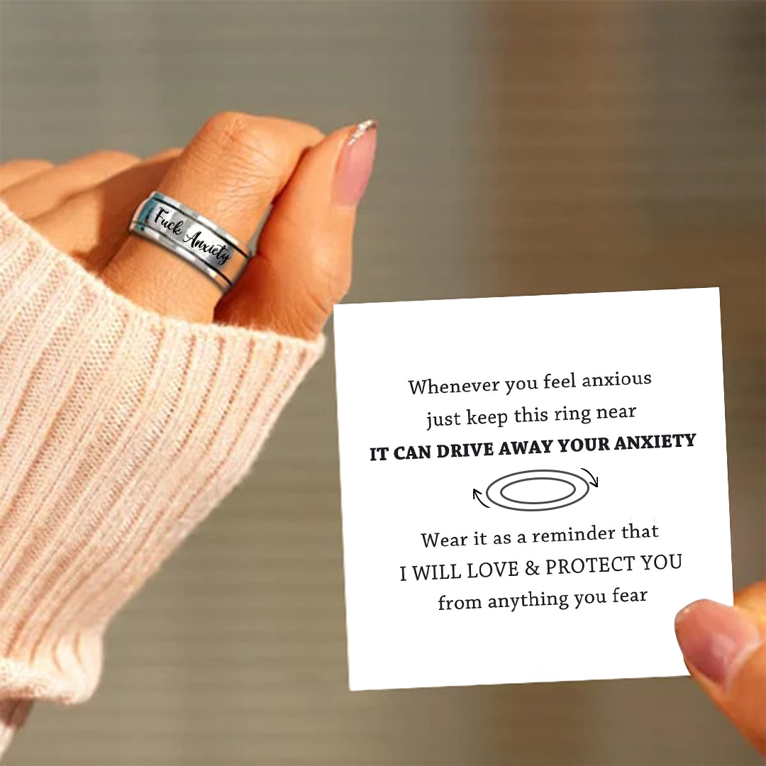 S925 Fuck Anxiety Rotatable Circle Ring