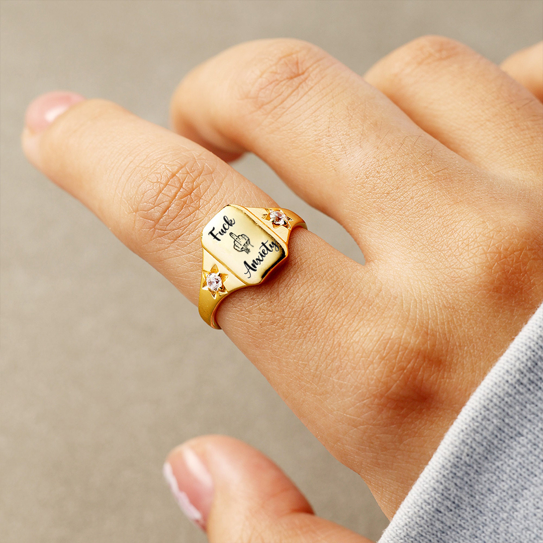S925 Fuck Anxiety Square Ring