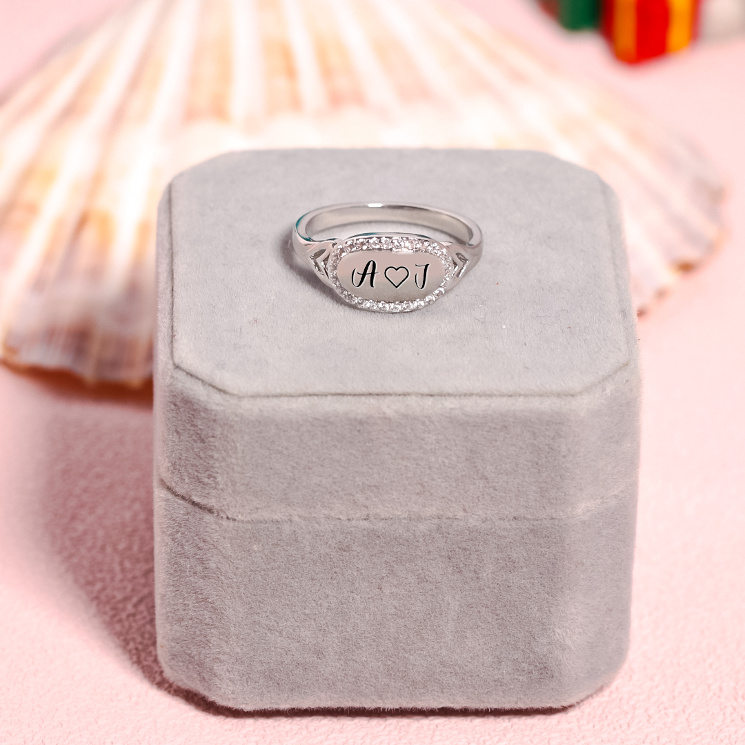 For Love - S925 I Love You Initials Customized Diamond Oval Ring