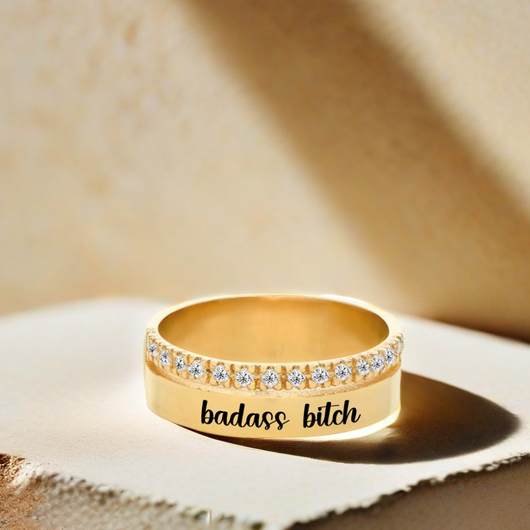 Badass Bitch Dainty Diamond Double Band Ring