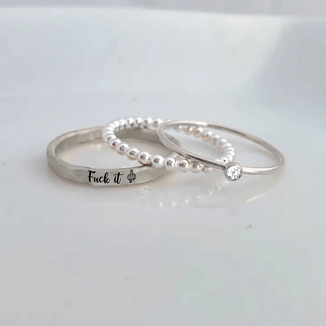 S925 Fuck It Stacked Ring - 3 Rings Set