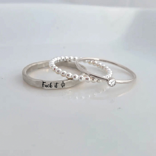 S925 Fuck It Stacked Ring - 3 Rings Set