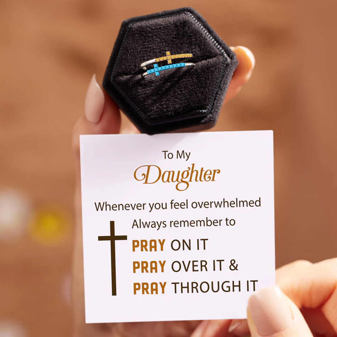 To My Daughter Pray Through It Double Cross Birthstone Custom Ring
