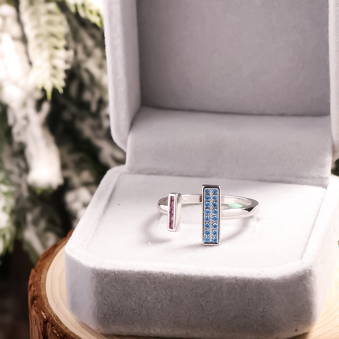 For Mother/Daughter -Thick and Thin Customized Birthstones Ring