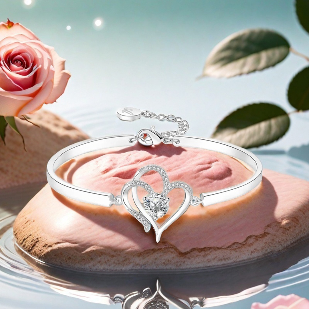 For Bonus Daughter- We Love You So Much Double Hearts And Diamonds Bracelet