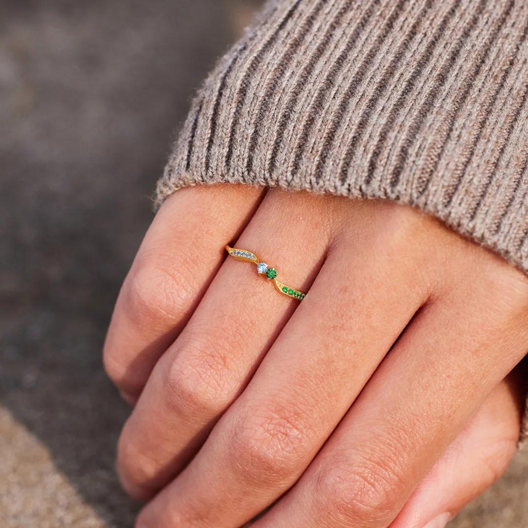 For Friend - Thank you for always being there Personalized Double Stone Wavy Ring