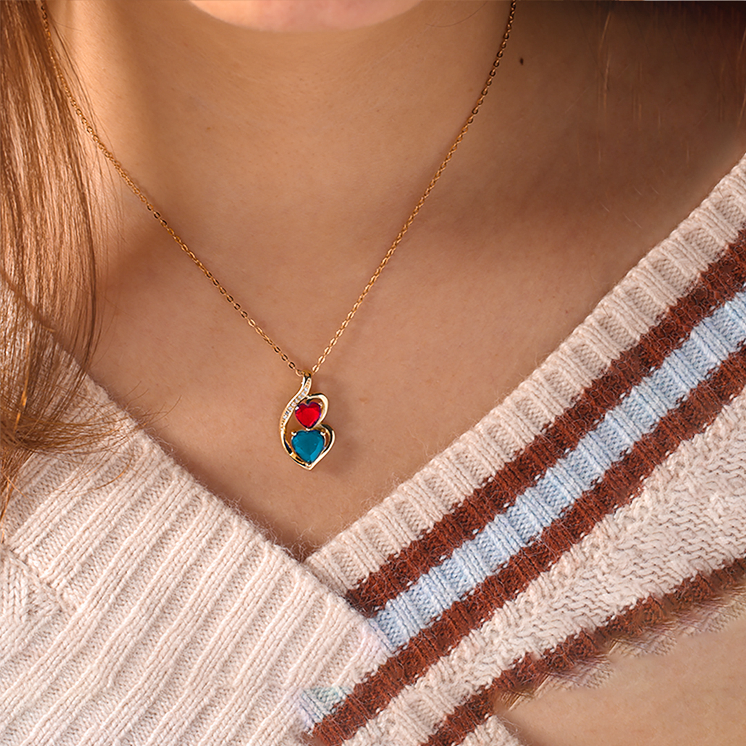 S925 The Love Between Mother And Daughter Is Forever Love Eternal Birthstone Customized Double Heart Necklace