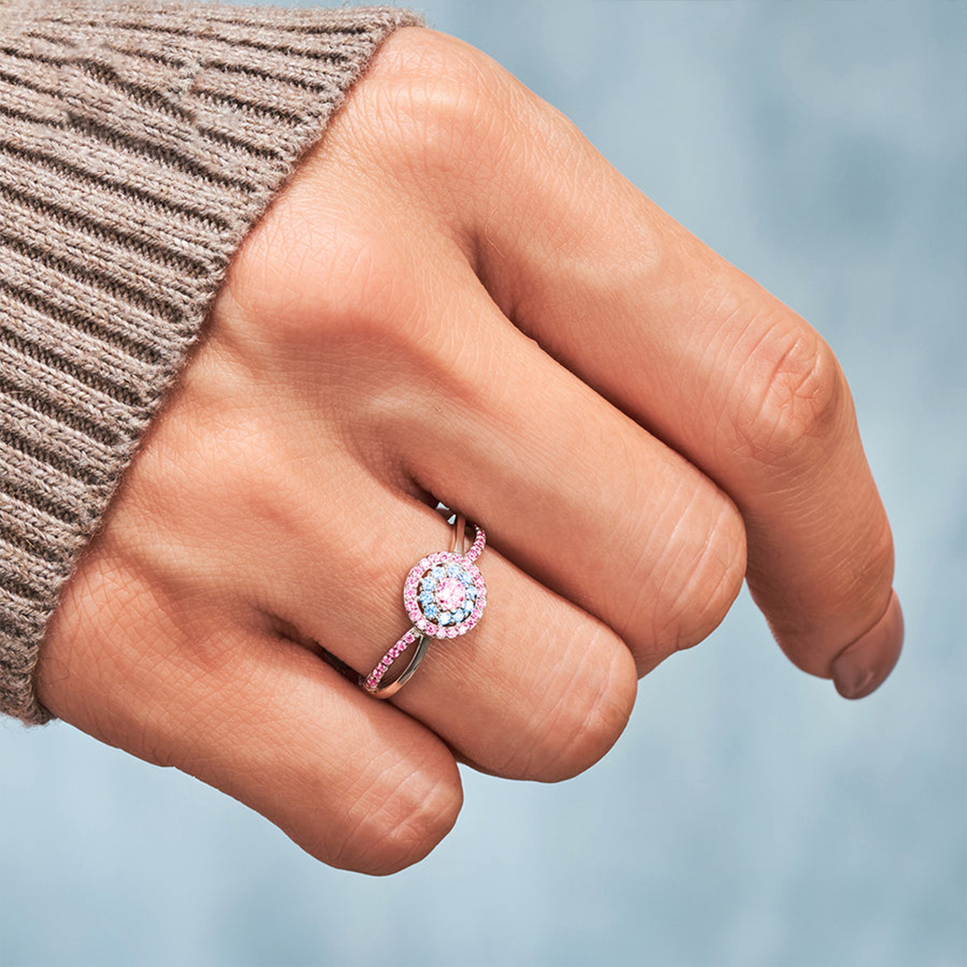 For Self - S925 Pink Blue Round Diamond Ring