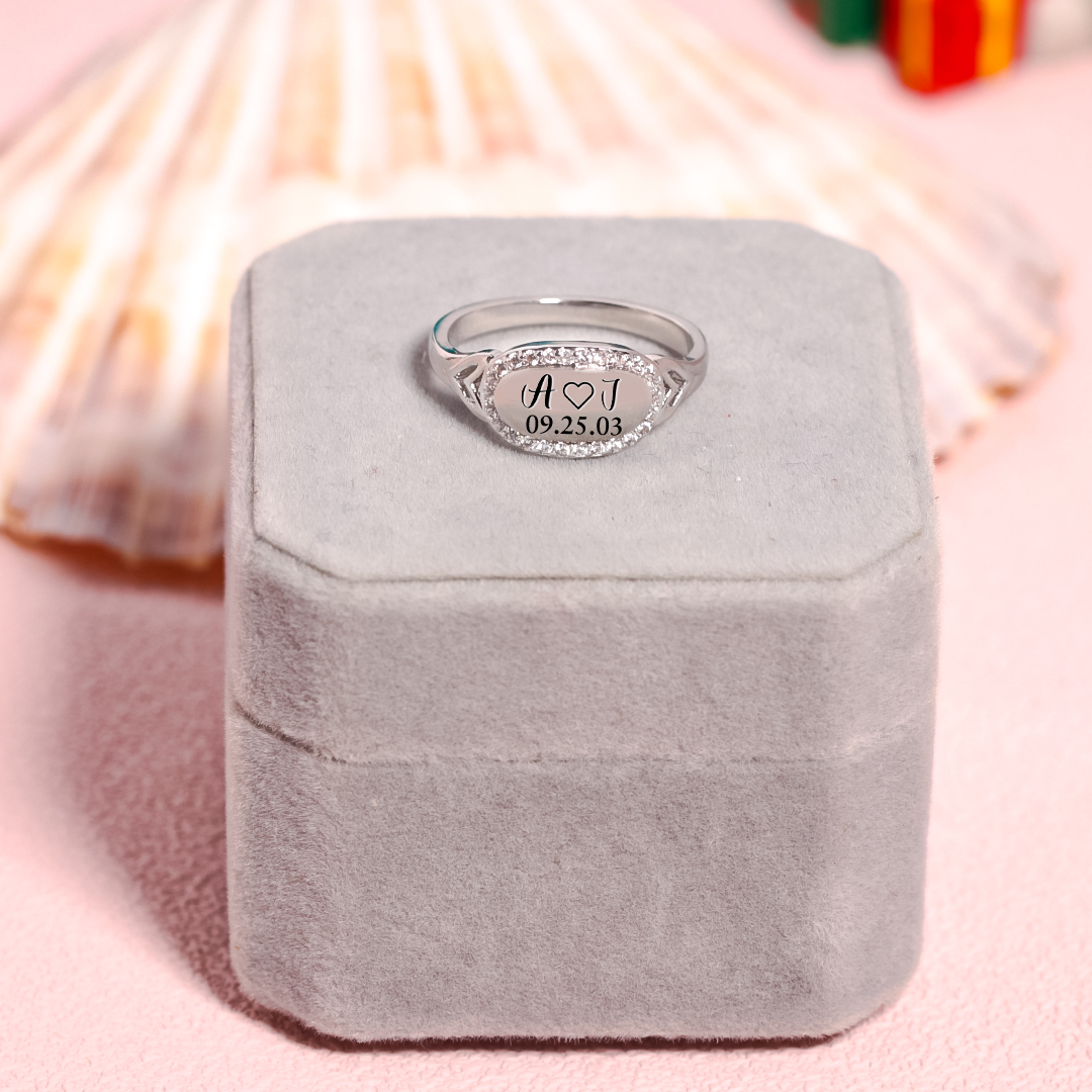 S925 Custom Initials & Special Date Diamond Oval Ring