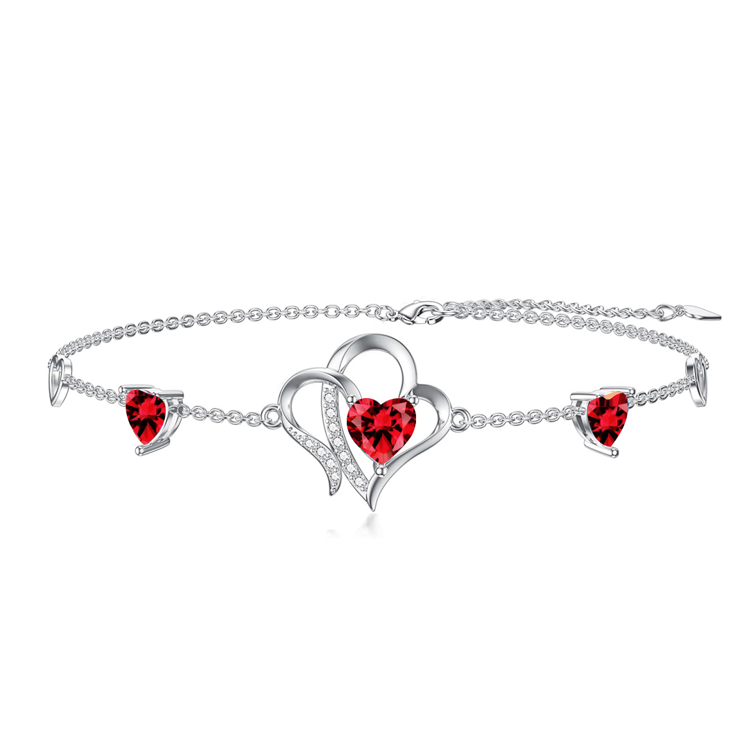 For Daughter-in-Law - S925 Birthstone Double Heart Bracelet