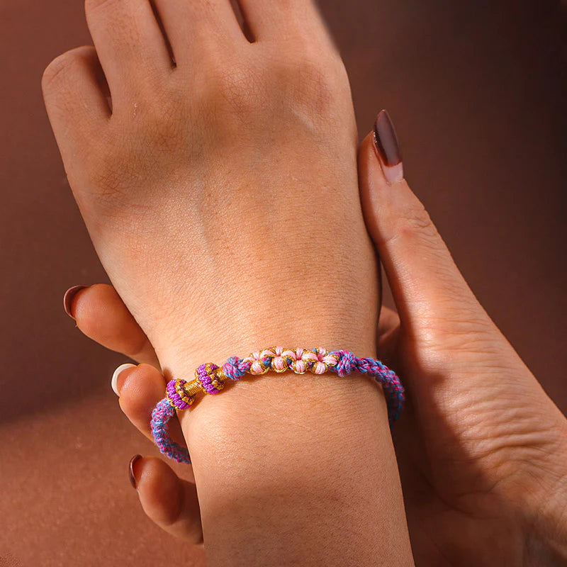 For Granddaughter - Grandmother/Grandpa And Granddaughter A Link That Can Never Be Undone Peach Blossom Knot Bracelet