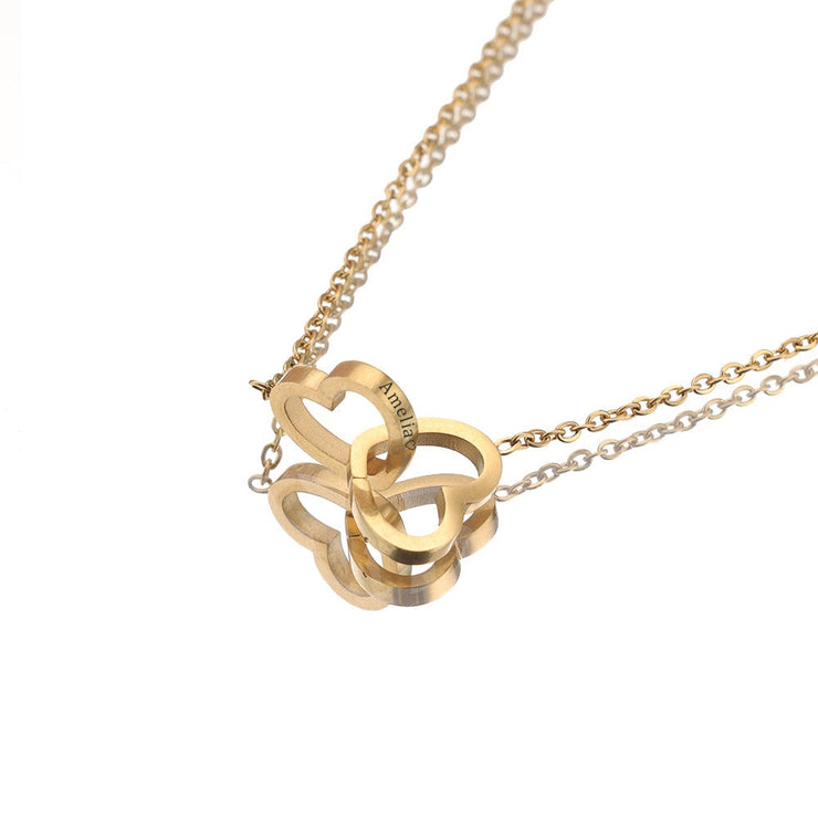Double Heart Custom Name Necklace with Rotataing Rose Gift Box