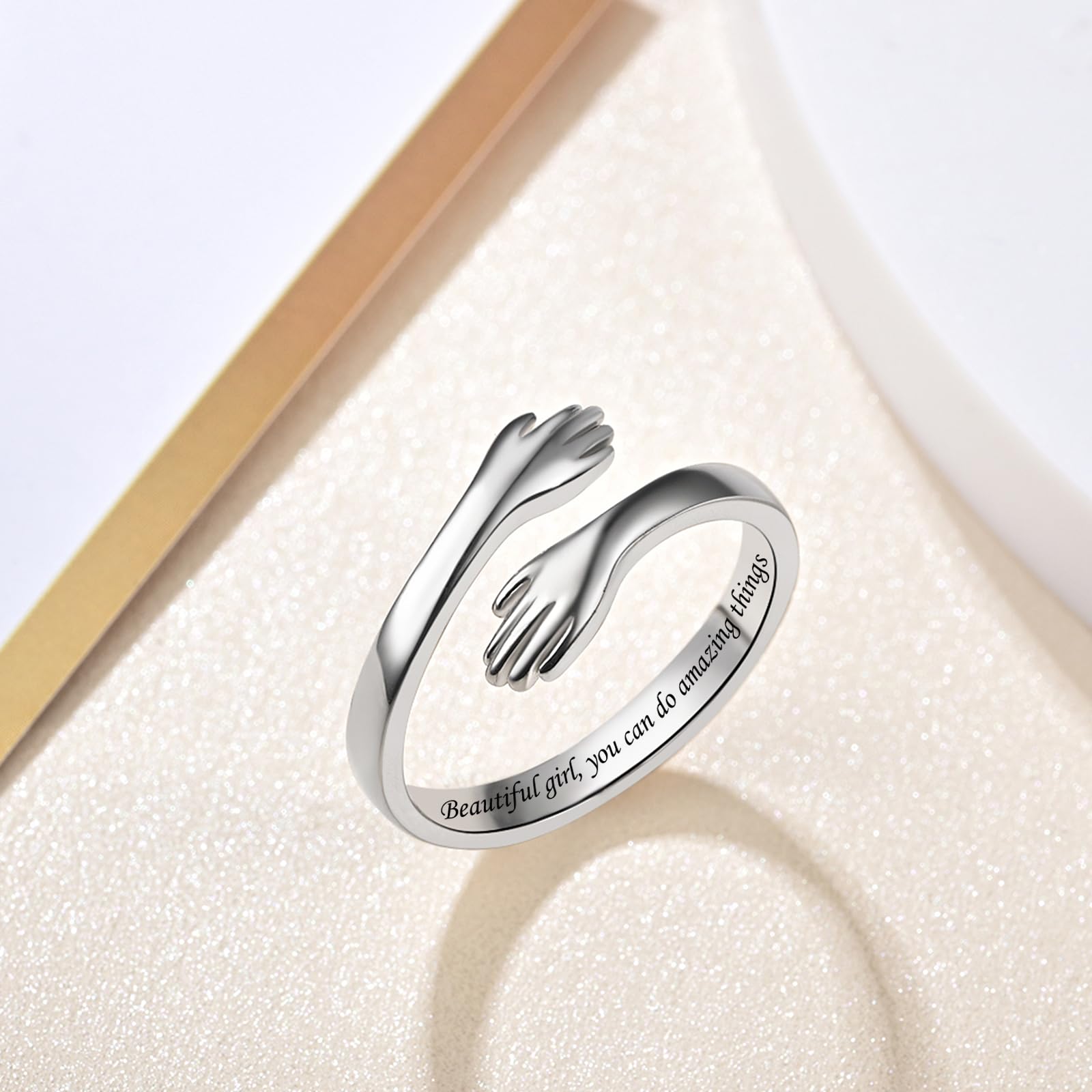 Beautiful girl lettering hug ring