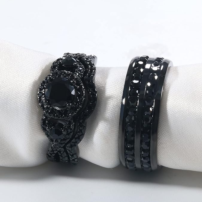 For Love - S925 Love You Black Diamond Ring Set