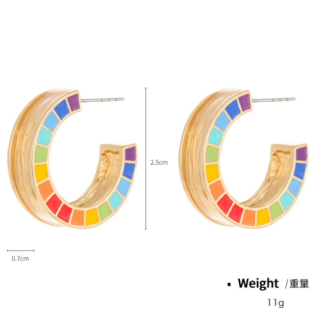 Bold Enamel Rainbow Circle Earrings