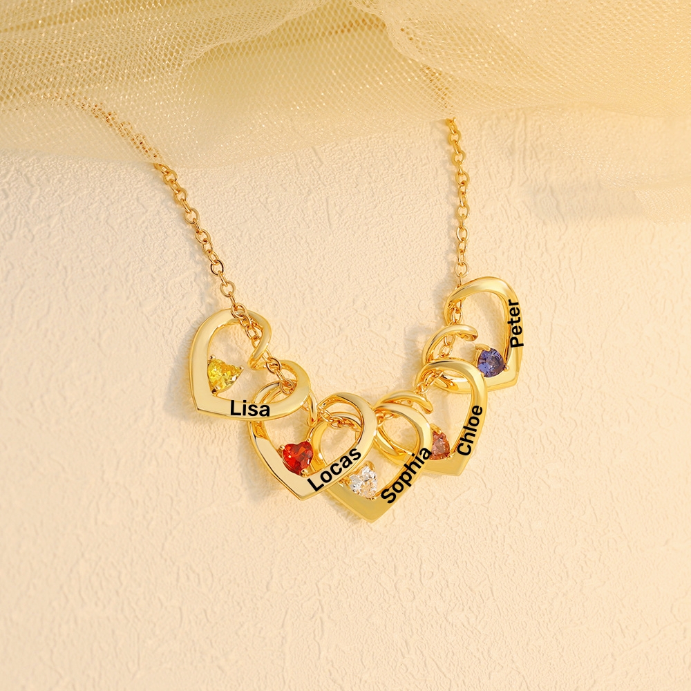 For Mother-Love Connected Name Birthstone Custom Necklace