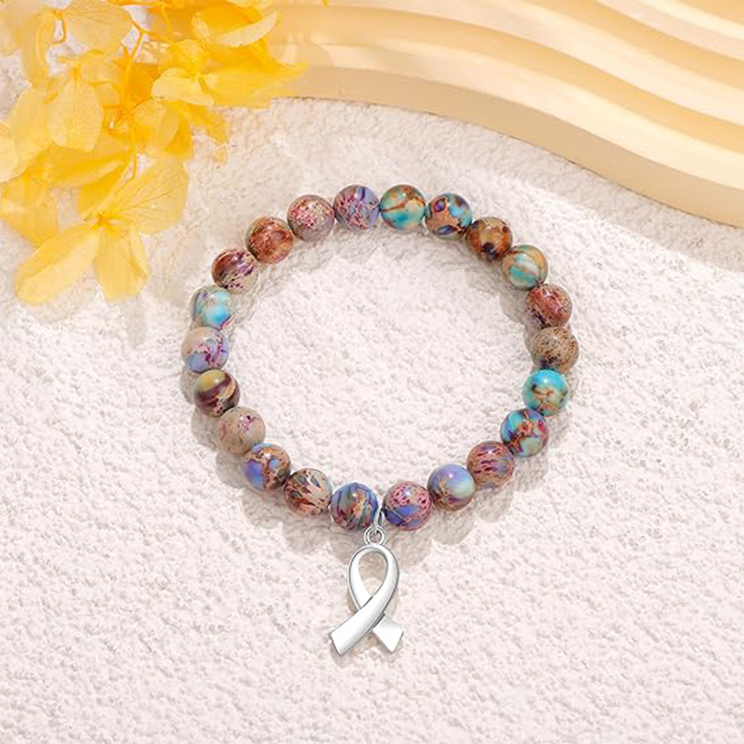 S925 Conquer Cancer Beaded Stretch Bracelet