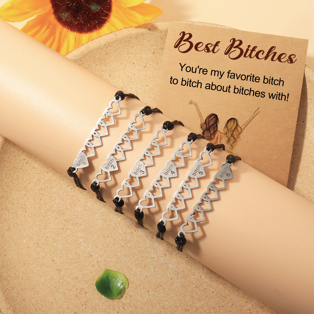 For Friend - Best Bitches Heart Braided Bracelet