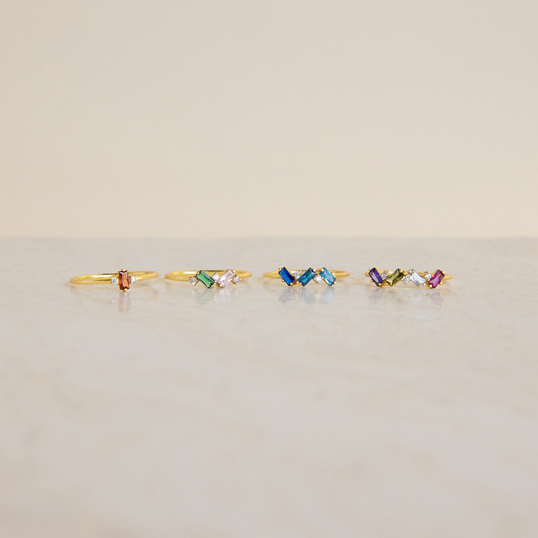 S925 Custom Rectangular Birthstone Ring