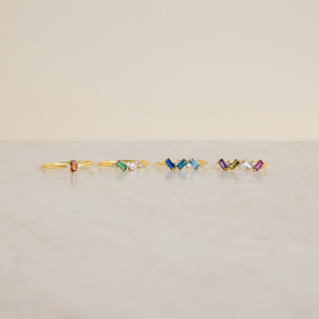 S925 Custom Rectangular Birthstone Ring