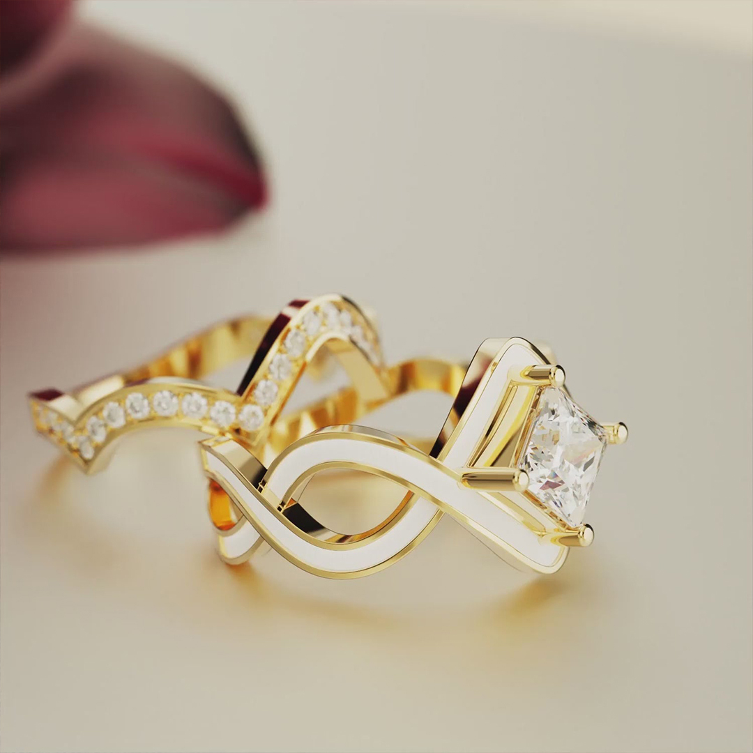 For Love - S925 Yellow Crystal Wave Ring