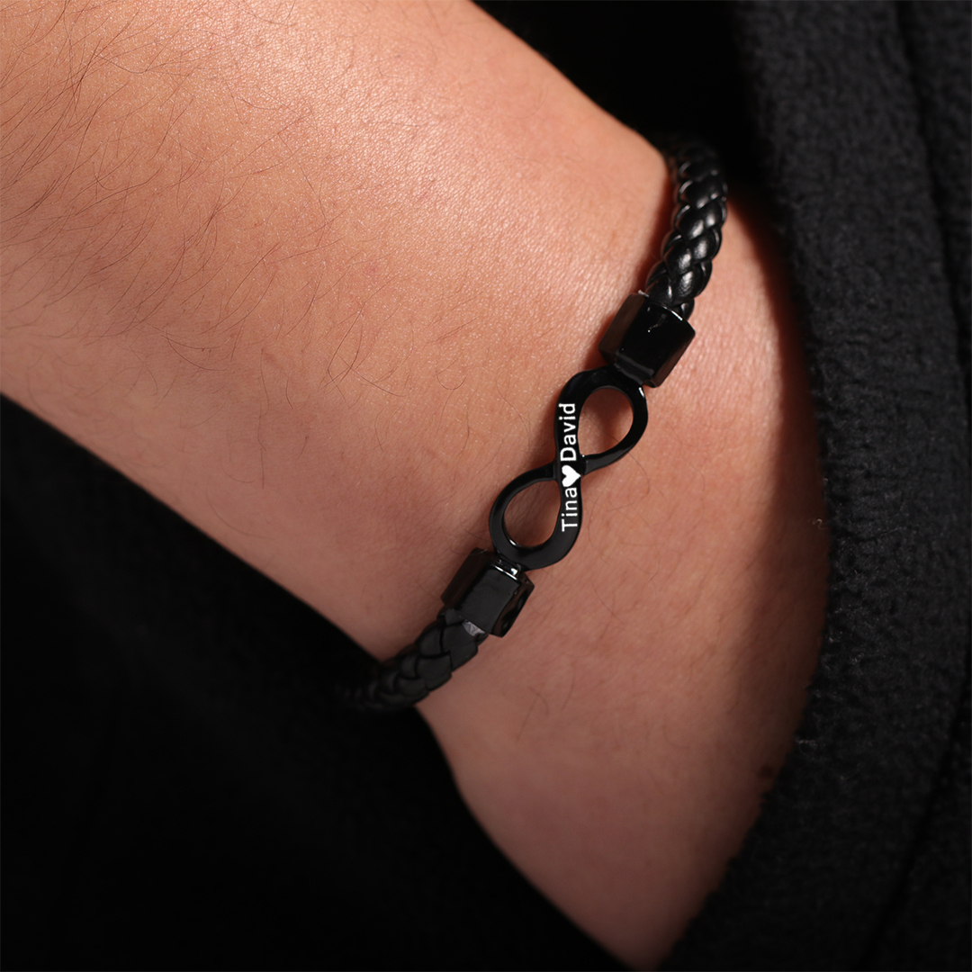 Personalized 2 Names Infinity Leather Bracelet