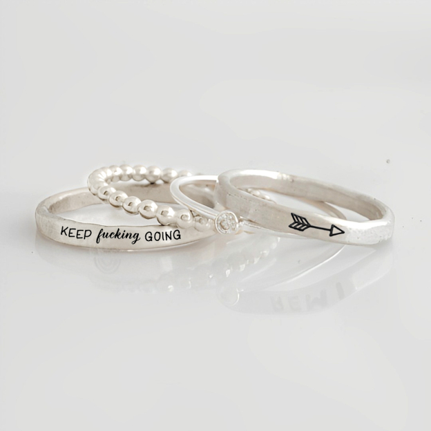 S925 Keep Fu??king Going Stacked Ring - 4 Rings Set