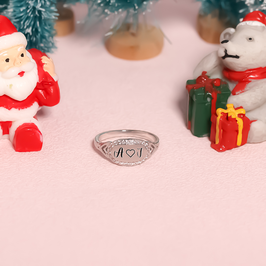 For Love - S925 I Love You Initials Customized Diamond Oval Ring