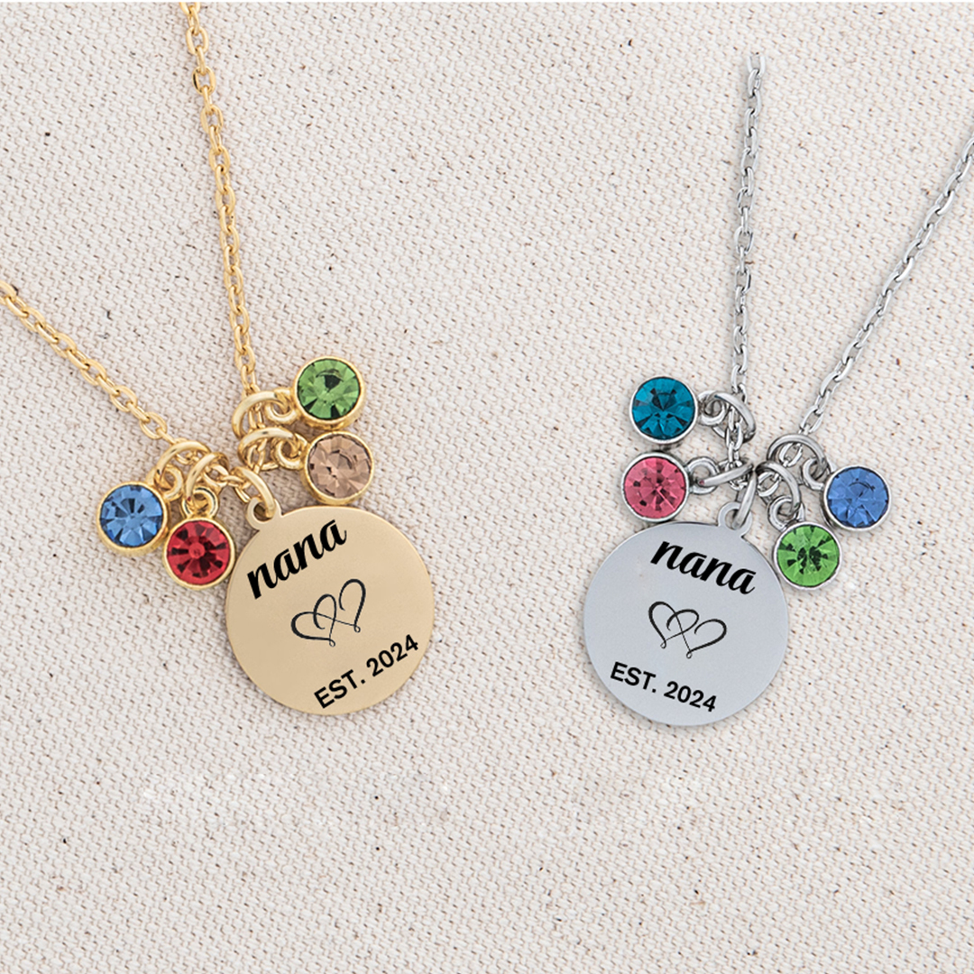 For Nana - Pendant medal Year & birthstone Custom Necklace