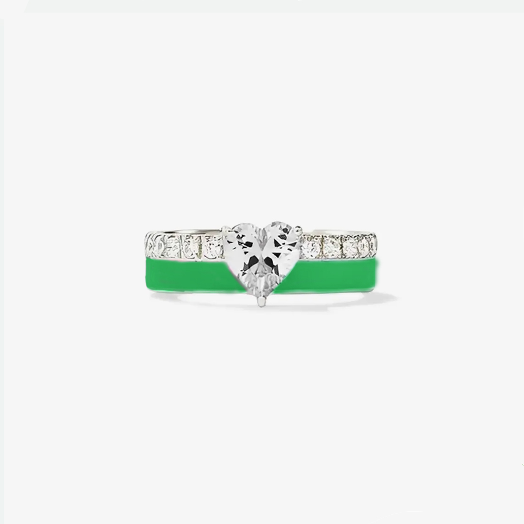 Mental Health Green Enamel Heart Ring